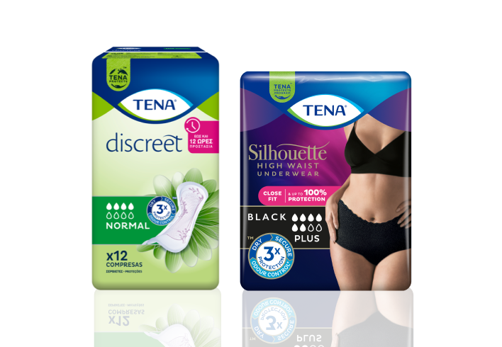 TENA Discreet Mini και TENA Silhouette Noir Mini TENA Discreet Mini και TENA Silhouette Noir Mini